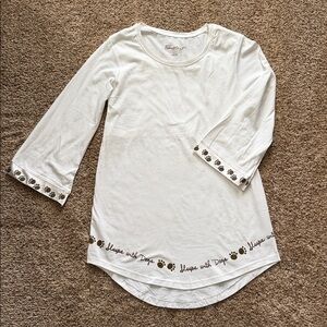 NWT Faceplant Dreams….Cream Pajama Top with Paw Print Accents